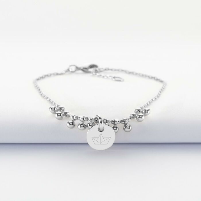 Bracelet chaîne boules personnalisé médaille gravée argent 10 mm