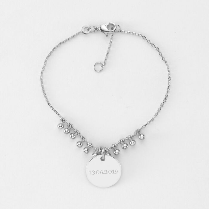 Bracelet chaîne boules personnalisé médaille gravée argent 15 mm