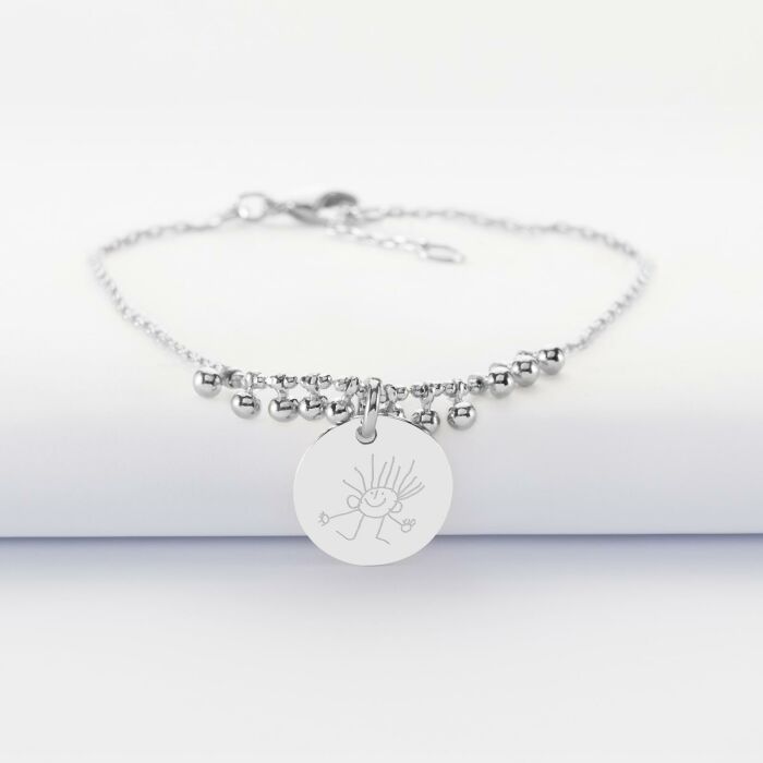 Bracelet chaîne boules personnalisé médaille gravée argent 15 mm