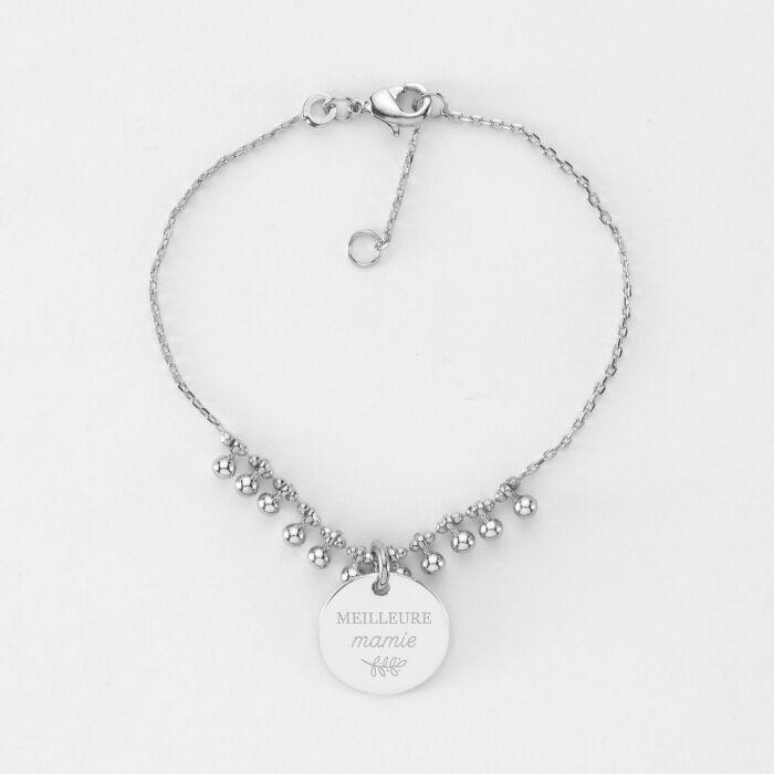 Bracelet chaîne boules personnalisé médaille gravée argent 15 mm