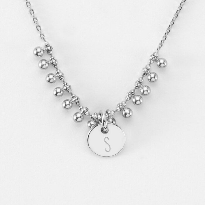 Collier chaîne boules personnalisé médaille gravée argent 10 mm