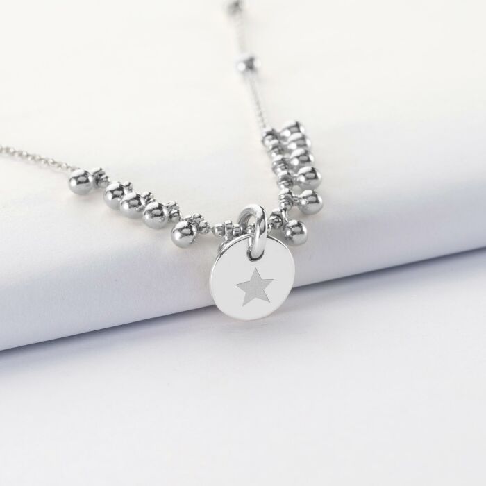 Collier chaîne boules personnalisé médaille gravée argent 10 mm