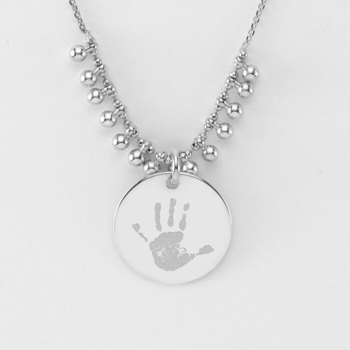 Collier chaîne boules personnalisé médaille gravée argent 19 mm