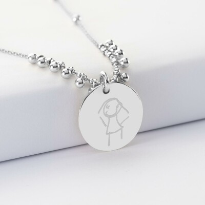Collier chaîne boules personnalisé médaille gravée argent 19 mm