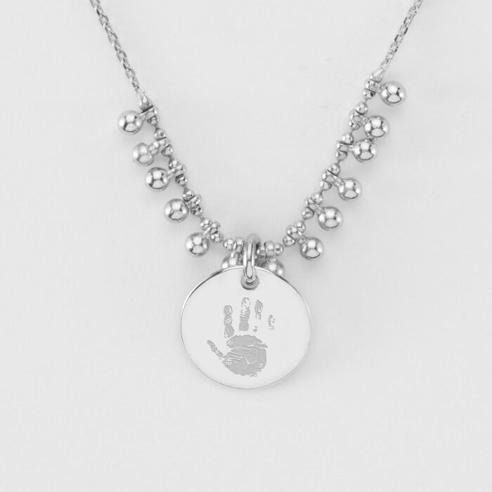 Collier chaîne boules personnalisé médaille gravée argent 15 mm