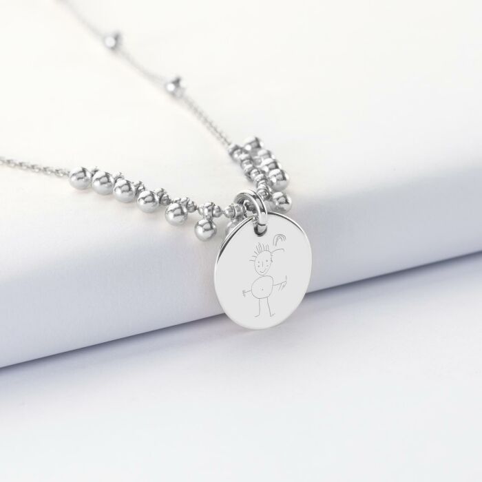 Collier chaîne boules personnalisé médaille gravée argent 15 mm