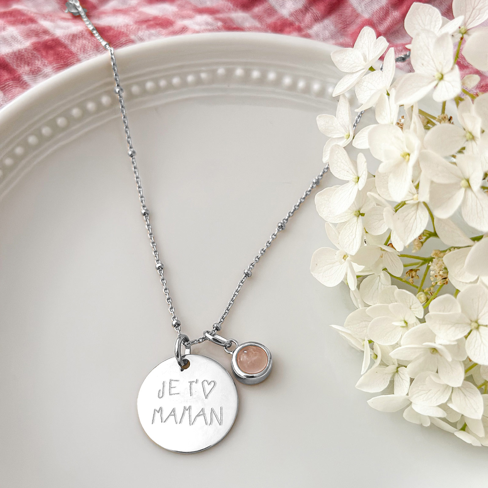 Médaillon Ou Pendentif Ancien En Agate Crème Naturelle Et Métal Argenté - Bijou Vintage - Occasion