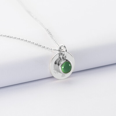 Pendentif réversible personnalisé médaille gravée argent 15 mm et breloque pierre naturelle 8 mm