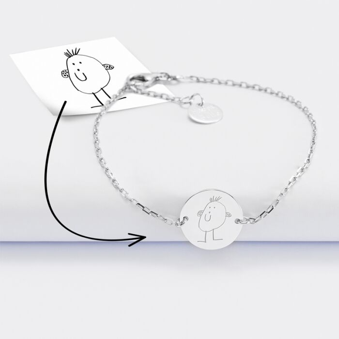 Bracelet chaine personnalisé médaille gravée argent 2 trous 15 mm - tutoriel