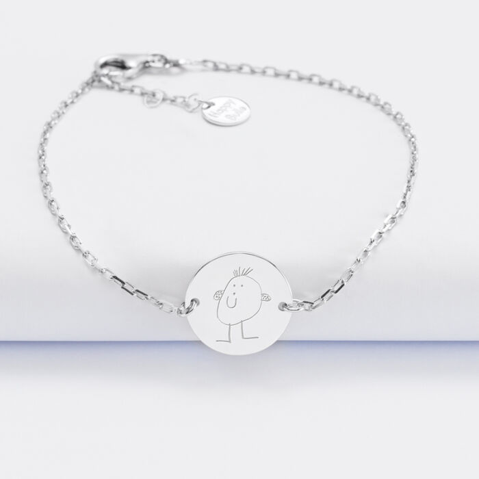 Bracelet chaine personnalisé médaille gravée argent 2 trous 15 mm - dessin