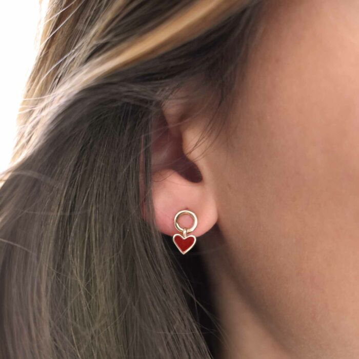 Boucles d'oreilles cœur émail rouge plaqué or