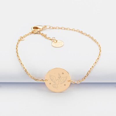 Bracelet Cérémonie enfant chaîne personnalisé médaille gravée plaqué or 2 trous 15 mm - colombe