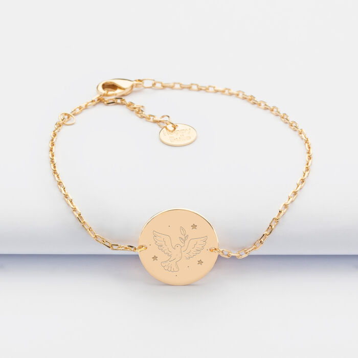 Bracelet Cérémonie enfant chaîne personnalisé médaille gravée plaqué or 2 trous 15 mm - colombe