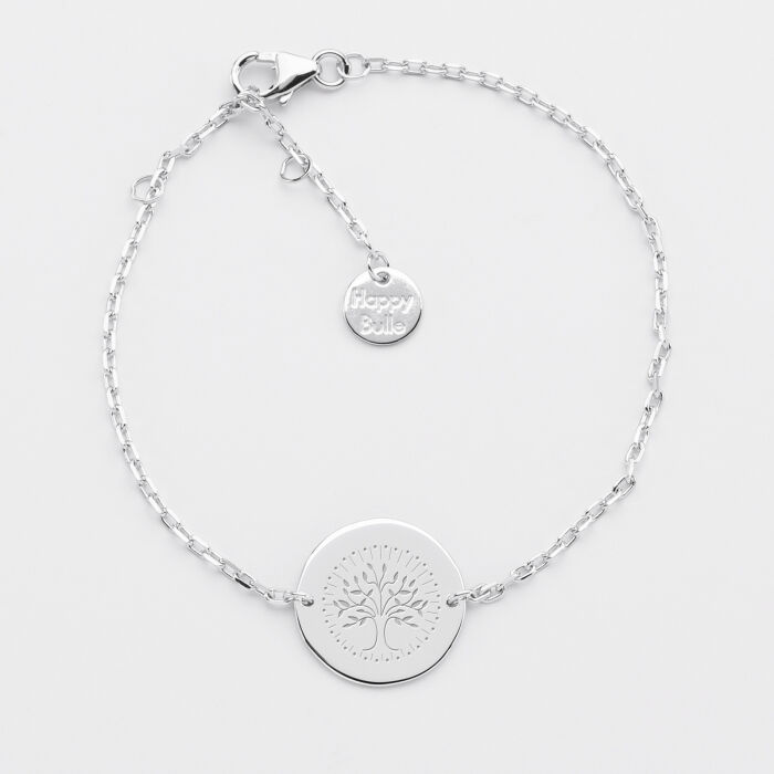 Bracelet Cérémonie enfant chaîne personnalisé médaille gravée argent 2 trous 15 mm - arbre de vie