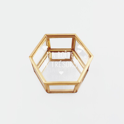 Boîte à bijoux personnalisée hexagonale 8x7x4 cm verre gravé - texte pictogramme