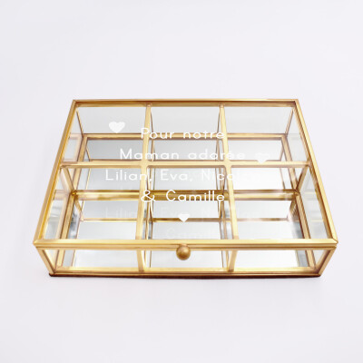 Boîte à bijoux compartiments personnalisée rectangle 16,5x12x4 cm verre gravé - texte + picto