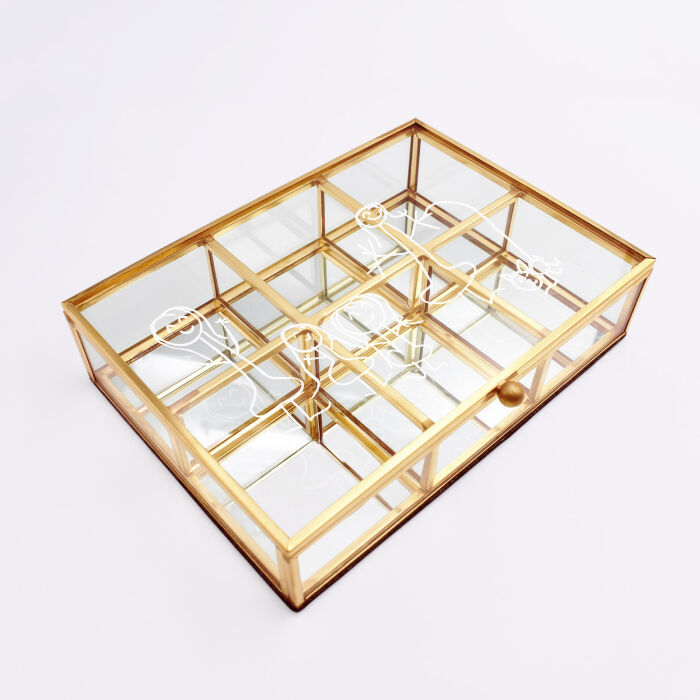 Boîte à bijoux compartiments personnalisée rectangle 16,5x12x4 cm verre gravé - dessin