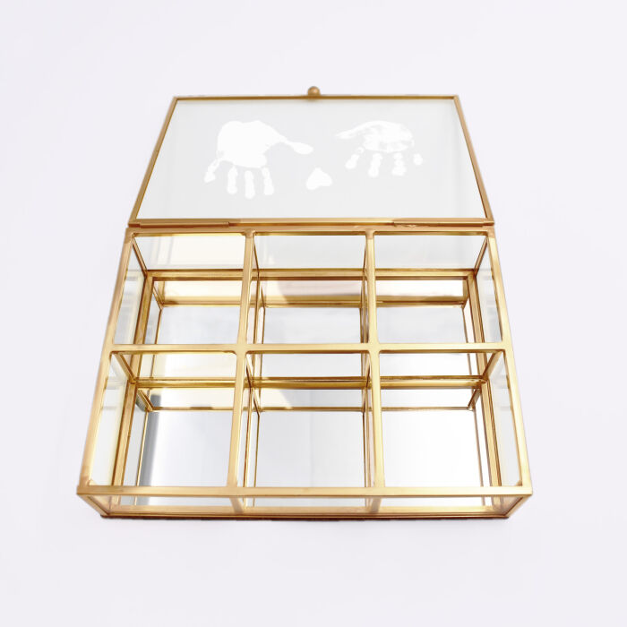 Boîte à bijoux compartiments personnalisée rectangle 16,5x12x4 cm verre gravé - empreintes