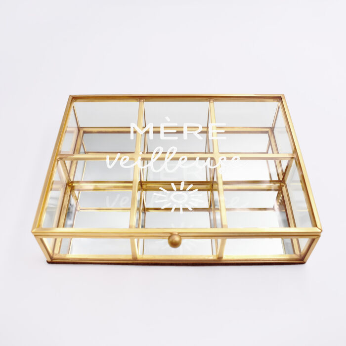 Boîte à bijoux compartiments personnalisée rectangle 16,5x12x4 cm verre gravé - illustration