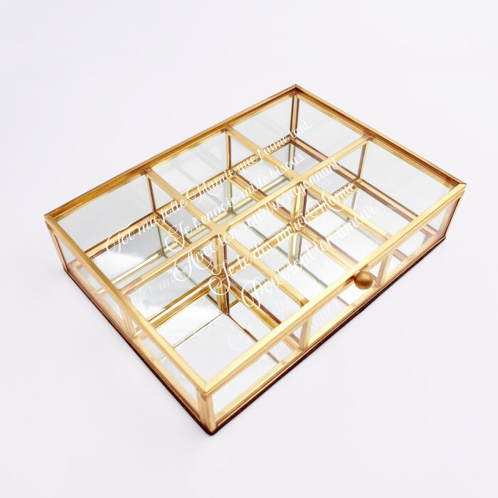 Boîte à bijoux compartiments personnalisée rectangle 16,5x12x4 cm verre gravé - texte