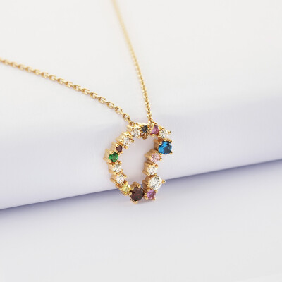 Pendentif cœur scintillant coloré plaqué or 18x15 mm