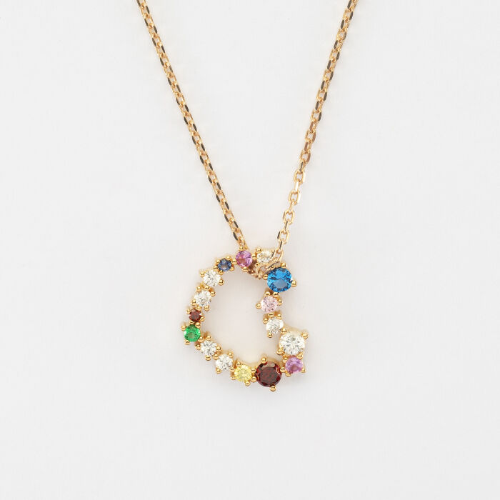 Pendentif cœur scintillant coloré plaqué or 18x15 mm