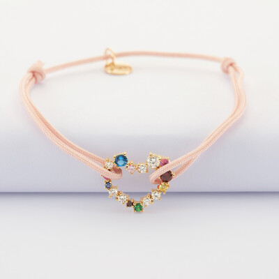 Bracelet cordon coeur scintillant plaqué or 18x15 mm