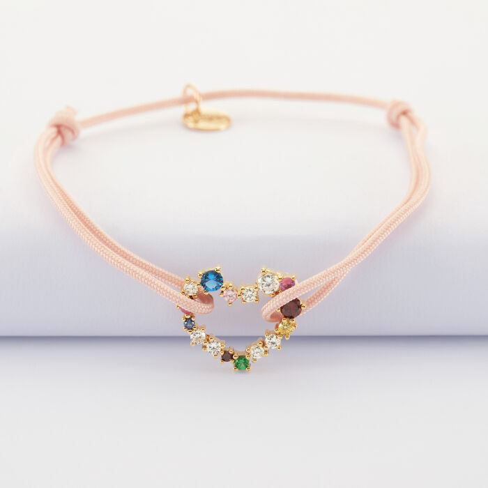 Bracelet cordon coeur scintillant plaqué or 18x15 mm