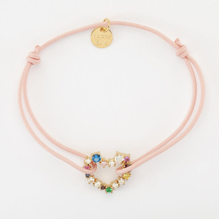 Bracelet cordon coeur scintillant plaqué or 18x15 mm