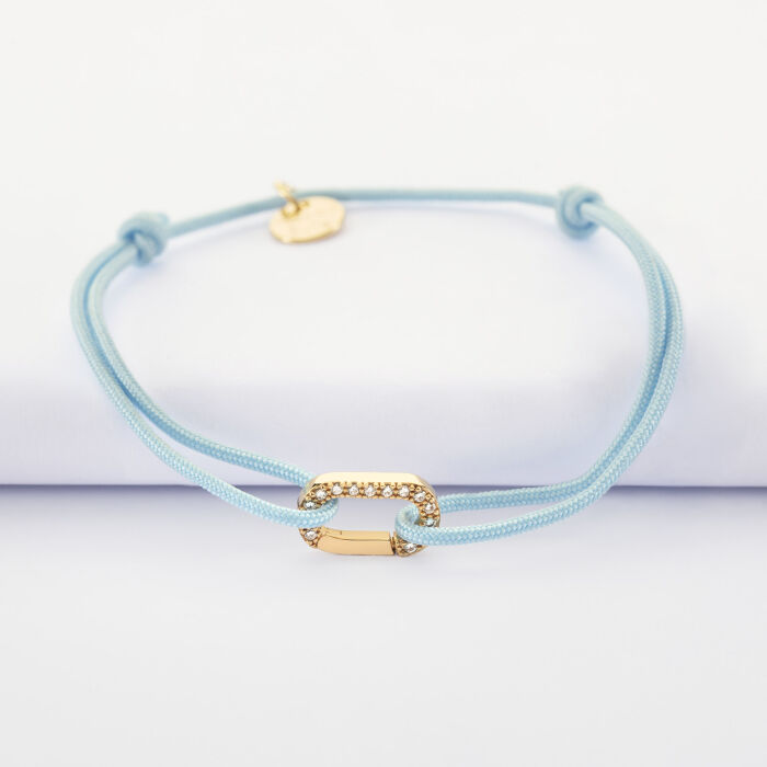 Bracelet cordon mousqueton scintillant plaqué or 12x7 mm