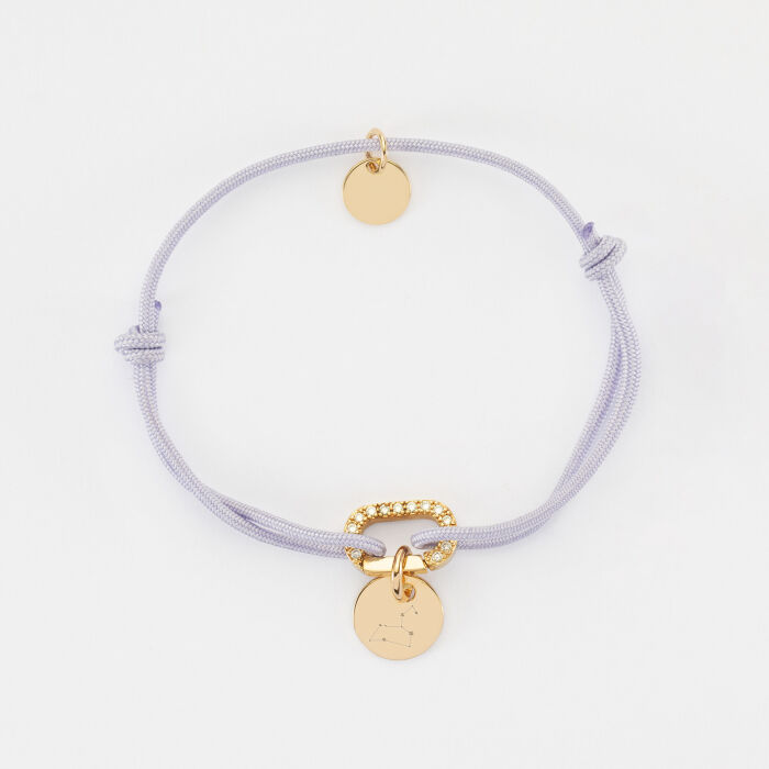 Bracelet cordon mousqueton scintillant personnalisé médaille gravée plaqué or 10 mm - illustration astro