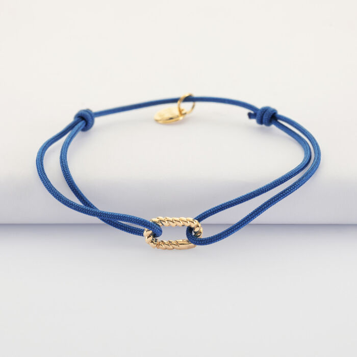 Bracelet cordon mousqueton tressé plaqué or 12x7 mm