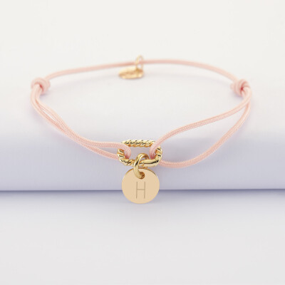 Bracelet cordon mousqueton tressé personnalisé médaille gravée plaqué or 10 mm - H