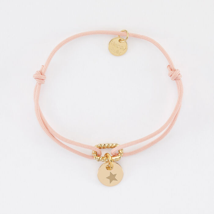 Bracelet cordon mousqueton tressé personnalisé médaille gravée plaqué or 10 mm - Etoile
