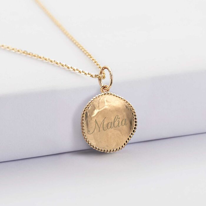 Pendentif personnalisé médaille gravée plaqué or lettre initiale 14 mm - prénom