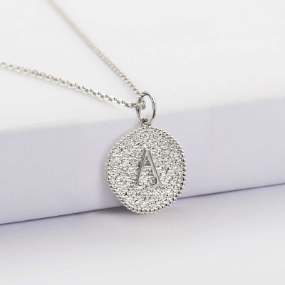 Pendentif personnalisé médaille gravée argent lettre initiale 14 mm - initiale A
