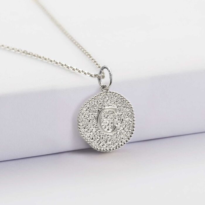 Pendentif personnalisé médaille gravée argent lettre initiale 14 mm - initiale C