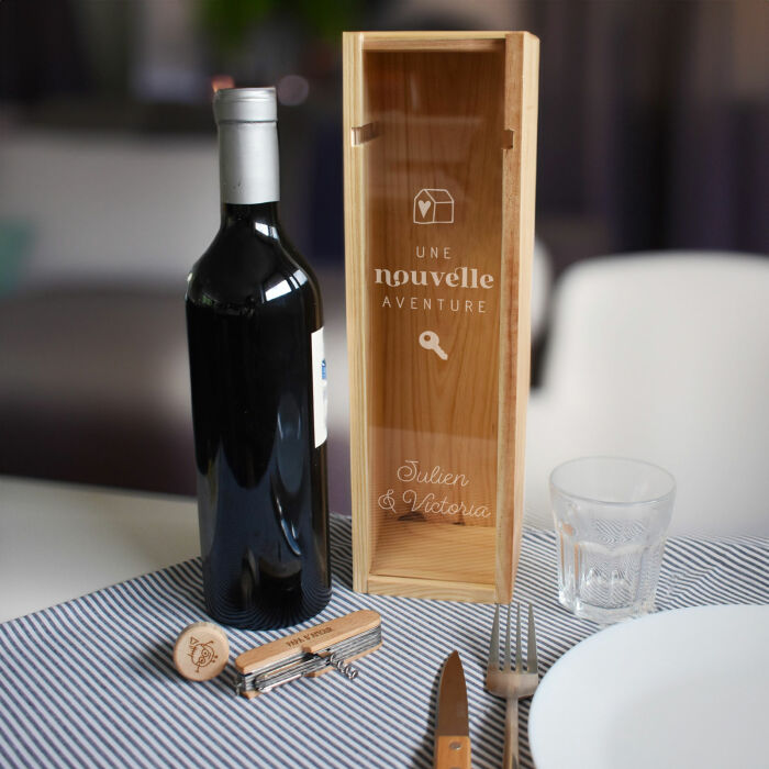 Caisse de vin bois couvercle acrylique gravé - Edition spéciale "Grandes Occasions"