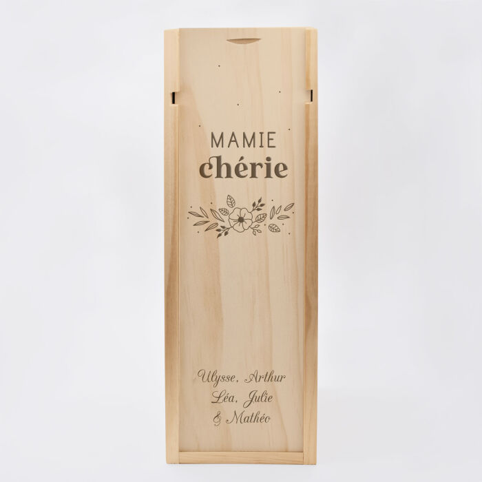 Caisse de champagne bois couvercle acrylique gravé - Edition spéciale "Grandes Occasions" - Mamie