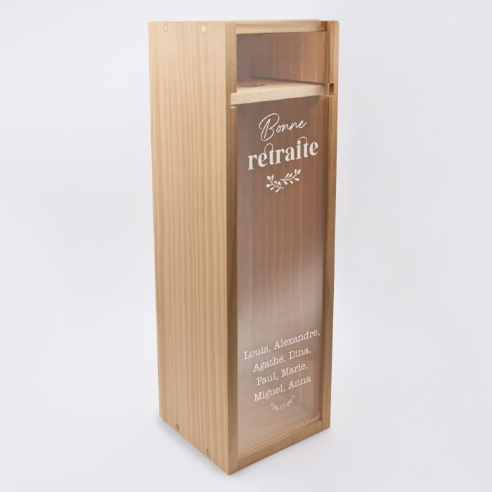 Caisse de champagne bois couvercle acrylique gravé - Edition spéciale "Grandes Occasions" - Bonne retraite