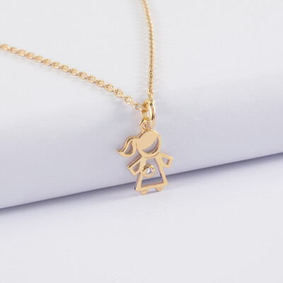 Pendentif petite fille zircon plaqué or 12 mm
