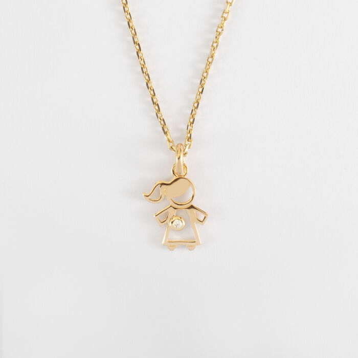 Pendentif petite fille zircon plaqué or 12 mm