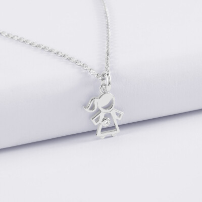 Pendentif petite fille zircon argent 12 mm