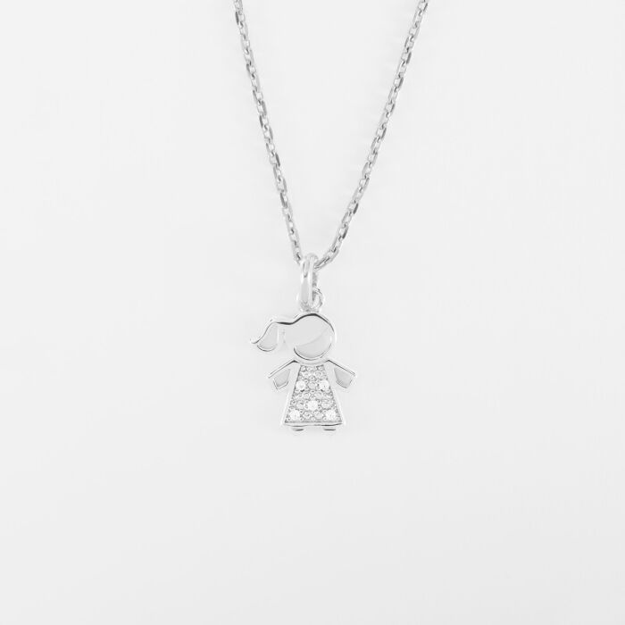 Pendentif petite fille scintillante argent 12 mm