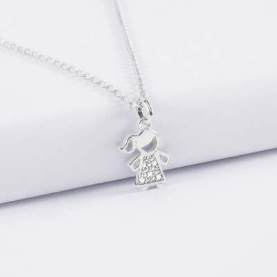 Pendentif petite fille scintillante argent 12 mm