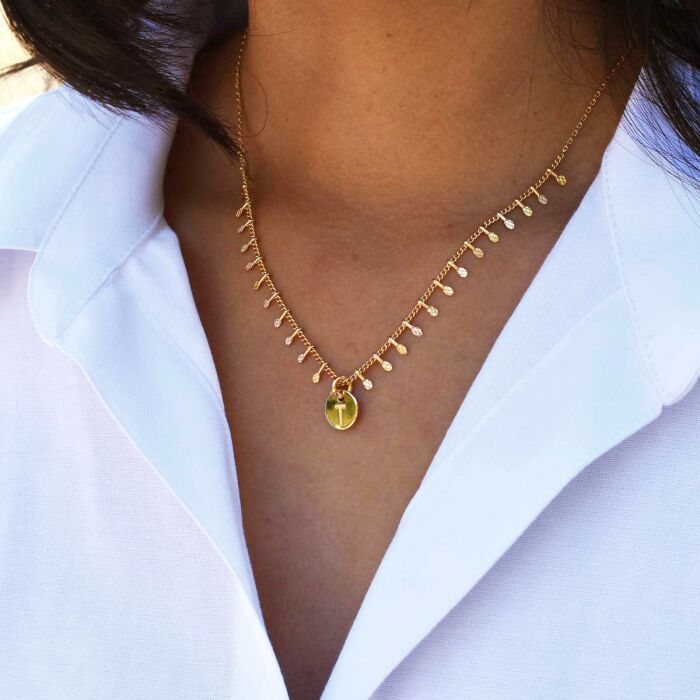 Collier chaîne pampilles personnalisé médaille gravée plaqué or 10 mm