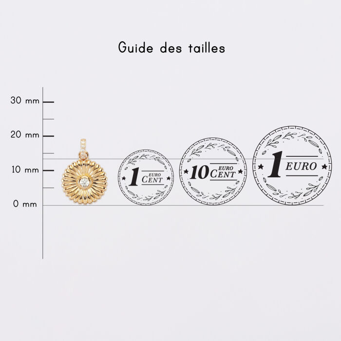 Breloque tournesol scintillant plaqué or 14 mm