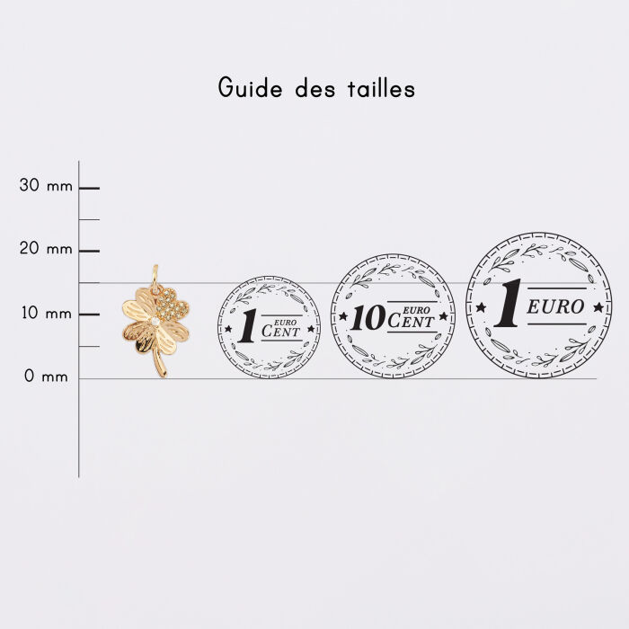 Breloque trèfle scintillant plaqué or 15 mm