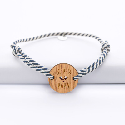 [IT] Bracelet homme cordon marin médaille gravée bois ronde 21 mm - Edition spéciale "Super papà"