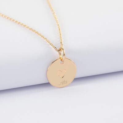 Pendentif enfant personnalisé coeur estampillé plaqué or 15 mm - HappyBulle x Atelier Wagram - prénom
